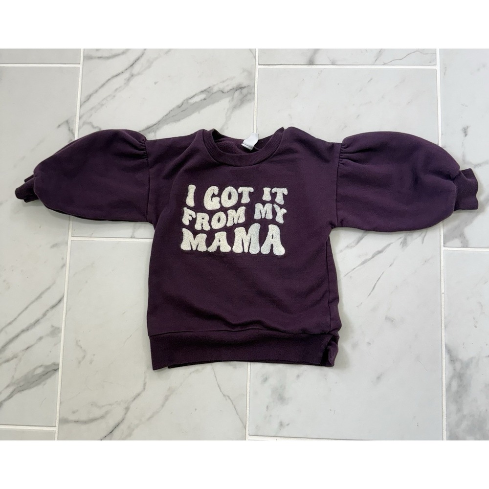 24mo Sweatshirt Puff Sleeves I Got It from My Mama Chenille Letters Purple